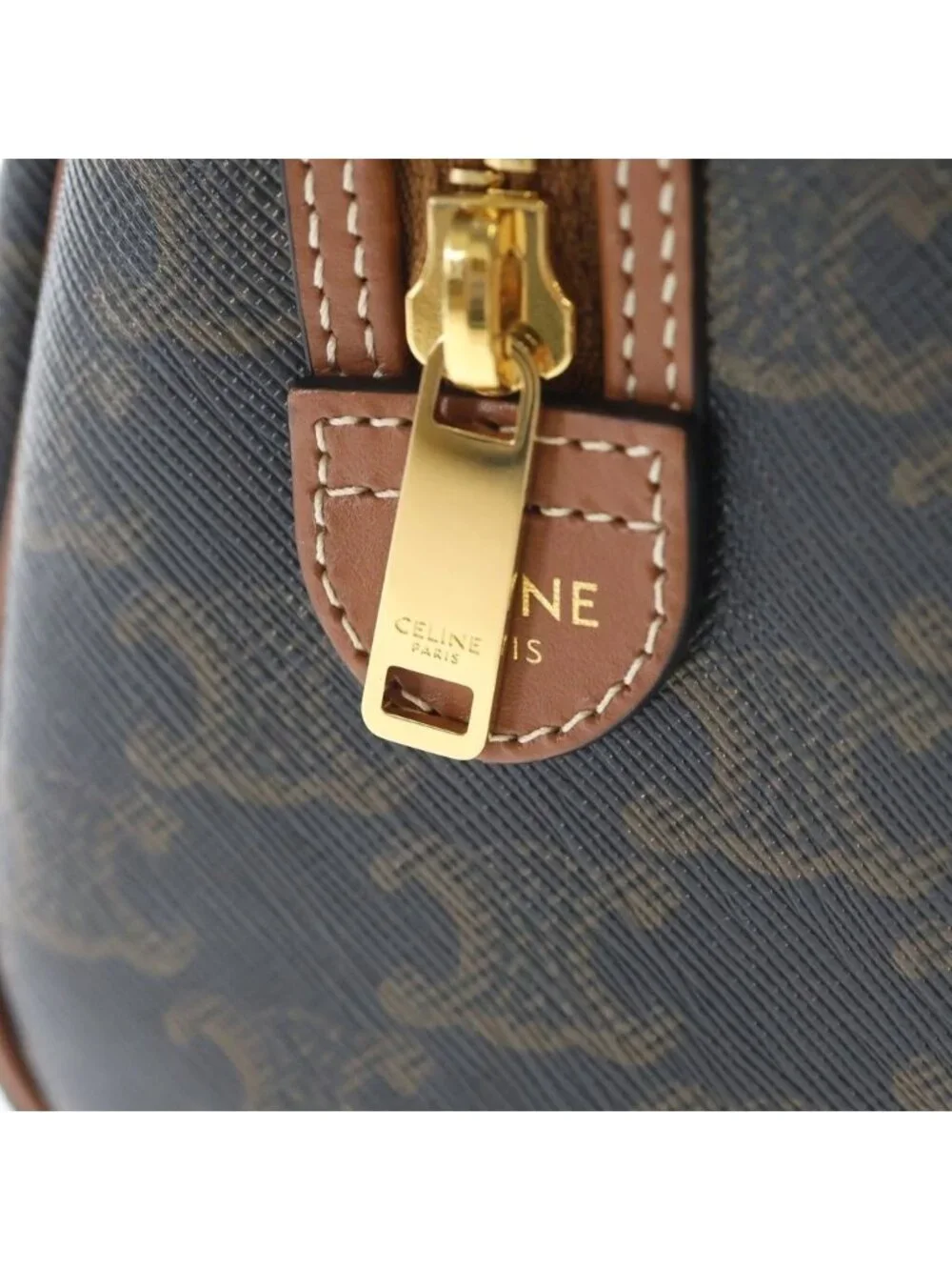 Celine Triomphe Small Boston Bag 2-Way Mini Bag Brown Leather Gold